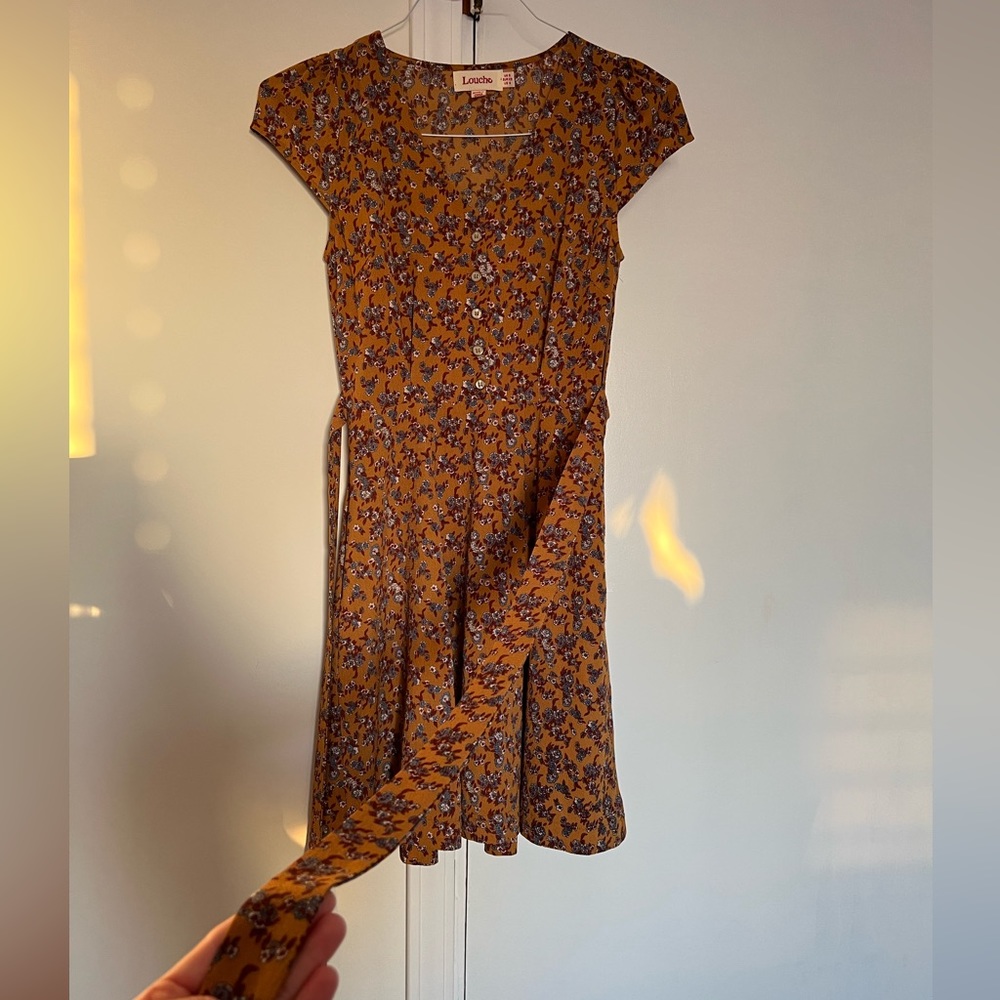 Louche mustard yellow fit-and-flare cap-sleeve dress - US size 4